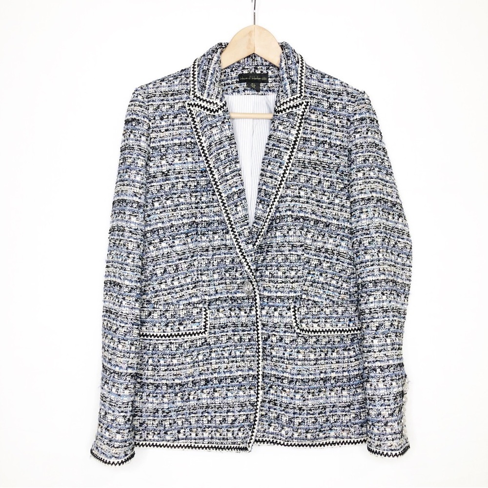 House of Harlow Classic Blue & White Tweed Blazer Jacket